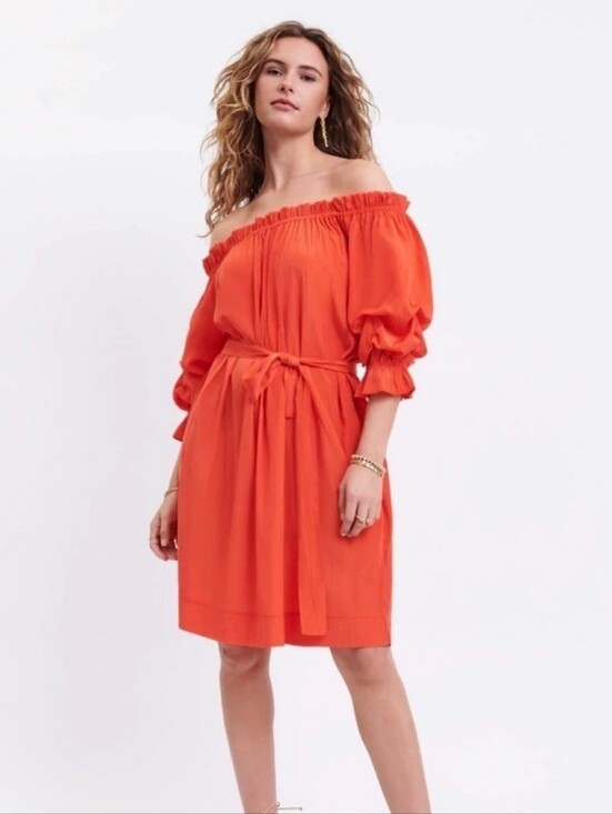 Anthropologie Dresses & Skirts - MERSEA x Anthropologie Tulum Ruffle Dress Sunset Orange Off Shoulder Medium